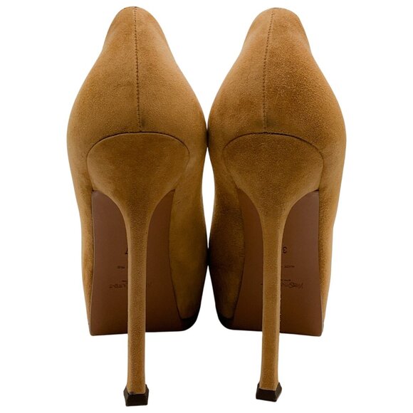 Saint Laurent Camel Suede Tribtoo Pumps with Patent Leather Cap Toe - Picture 5 of 6